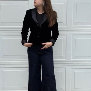 Custom Made Black Velvet Blazer with Satin Lapel